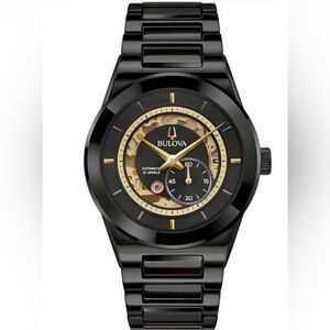 Bulova Millennia  Automatic Ceramic Black Men's Watch with gold skeleton dial